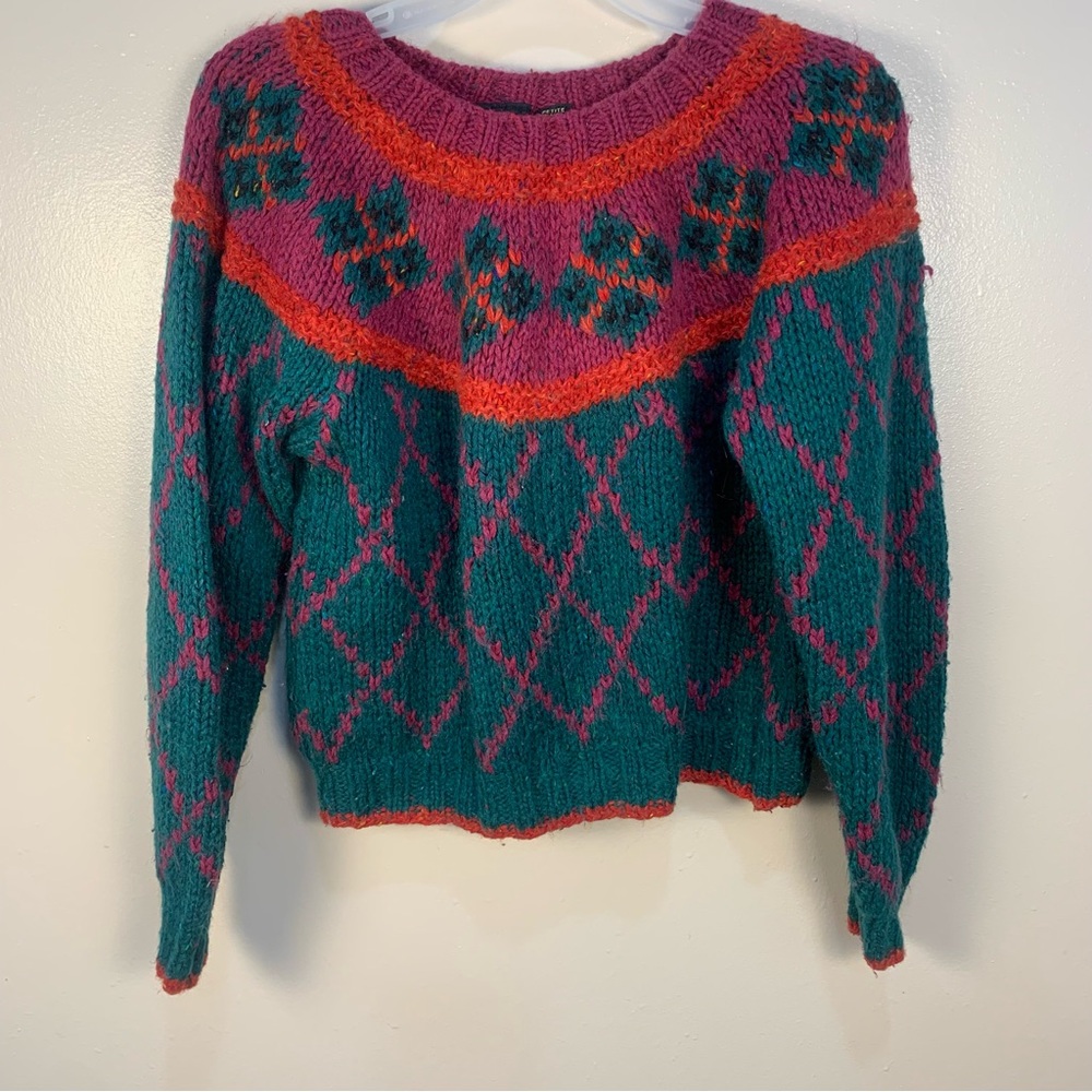 VTG 90s Liz Sport Chunky Cropped Pullover Pattern Sweater - Picture 1 of 11